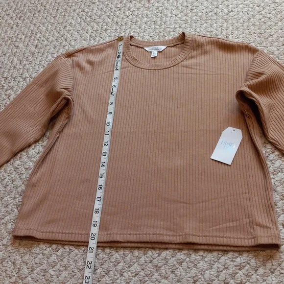 Pumpkin Spice Ribbed Long Sleeve Crewneck Top Relaxed Minimalist Slouchy Active - Picture 7 of 14